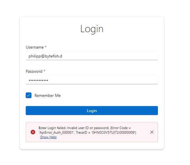 Login Screen with Error Message and Help Link